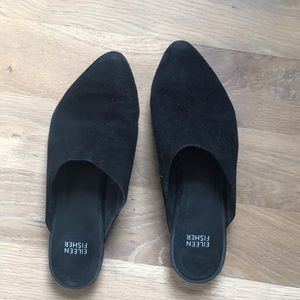 Eileen Fisher slip on black suede flats | 7 1/2